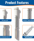 Top Drawer Window Screen Plunger Latches And Metal Pins Quick Swap For Worn Out Screens 5/32 X 1 1/2 Inch features nylon cap and aluminum bolts.