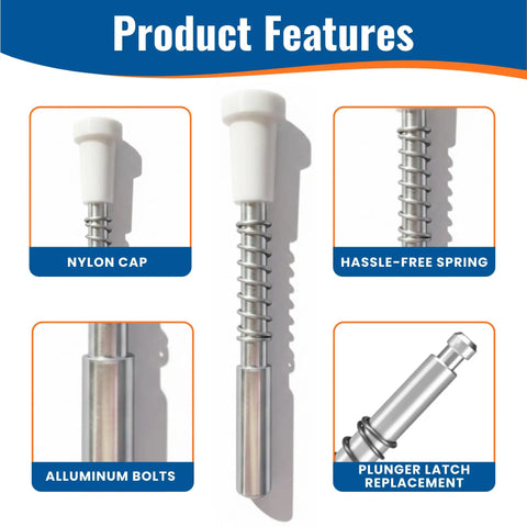 Top Drawer Window Screen Plunger Latches And Metal Pins Quick Swap For Worn Out Screens 5/32 X 1 1/2 Inch features nylon cap and aluminum bolts.
