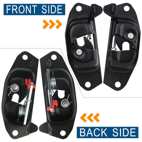Built Tough Rear Tailgate Latch Lock Kit With New Cable Bolts Drops Right In On 1999 2000 2001 2002 2003 2004 2005 2006 2007 Chevy Silverado And GMC Sierra 1500 2500 3500 shown from front and back.