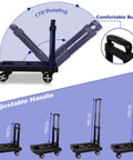 Portable Car Seat Dolly for Travel Foldable Hand Truck with adjustable handle and 170° rotating feature, 110 lb capacity.