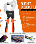 Heavy Duty Ratcheting Cable Cutter Cuts Copper And Aluminum Wire Up To 600 Mcm Pro Electrician Tool for precise cutting and ergonomic grip.