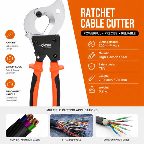 Heavy Duty Ratcheting Cable Cutter Cuts Copper And Aluminum Wire Up To 600 Mcm Pro Electrician Tool for precise cutting and ergonomic grip.