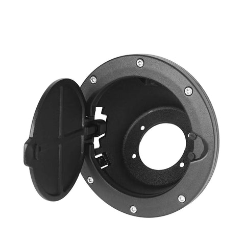 Fuel Filler Door Cover For Jeep Wrangler TJ 1997 To 2006, Black Finish, Non Locking Gas Tank Shield, Bolt On Install, Open View
