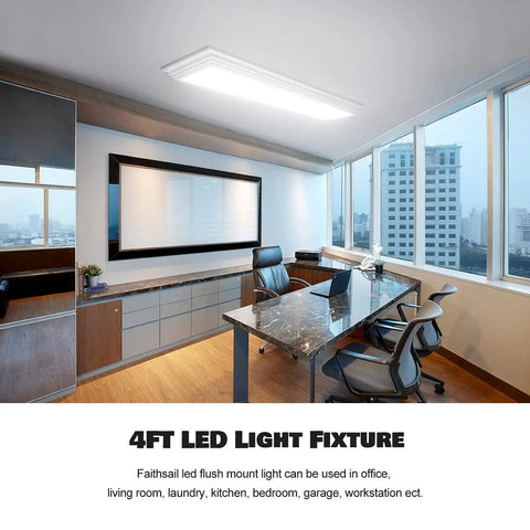 Modern office with 2ft Dimmable LED Wraparound Light With 3 Color Temperature 3000K 4000K 5000K 50W 5500LM Kitchen Flush Mount Linear Ceiling Fixture 24 Inch LED Ceiling Light One Pack Easy Install