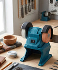 No Nonsense Cordless Mini Bench Grinder With Suction Cup Base And Mounting Holes 2.76 Inch Hole Polisher for precise sharpening on a workbench.
