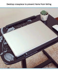 Smooth Operator Height Adjusting Overbed Table Rolling Desktop Stand Up Computer Workstation with crosspiece and laptop.