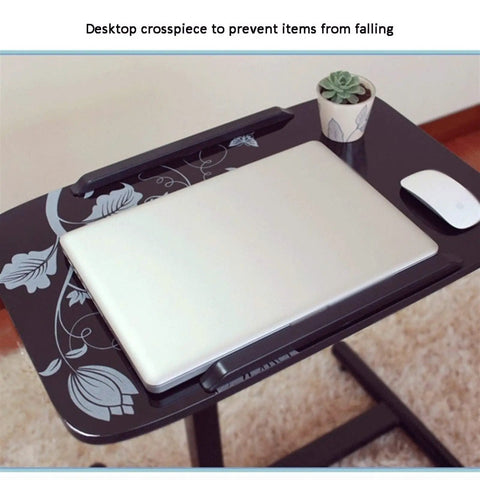 Smooth Operator Height Adjusting Overbed Table Rolling Desktop Stand Up Computer Workstation with crosspiece and laptop.
