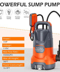 1HP Submersible Sump Pump With Float For Clean And Dirty Water 4500 GPH Portable Electric Water Transfer Pump in orange and gray
