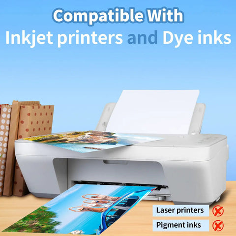 Glossy Photo Paper 8.5 x 11 Inches, 180gsm 48lb, 36 Sheets For Inkjet Printers showing printed photos from inkjet printer