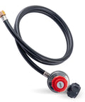 Four Foot 0 To 30 Psi Adjustable Propane Regulator With QCC1 Type1 And Three Eighths Inch Flare Hose shown with 4-ft hose.