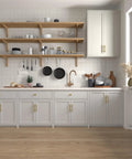 Modern kitchen with 20 Pack Gold Stainless Steel Cabinet Handles, 5 Inch Length, 3 Inch Center-To-Center Holes on white cabinets