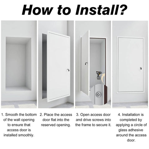 Installation steps for Custom Size Lockable Aluminum Access Door Panel Recessed Inspection Door Drywall Ready.