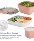 Salad To Go Containers 2 Pack 52 Ounce Bowls With Three Compartments For Dressings Snacks And Toppings Pink And Green Leakproof Lids