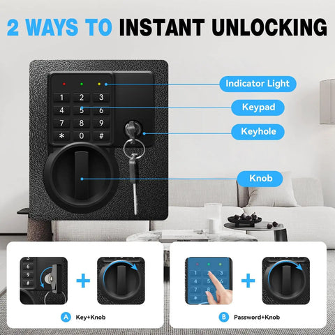 Front view of Two Point Eight Cu Ft Steel Electronic Safe Box For Home And Office With Digital Lock keypad and keyhole