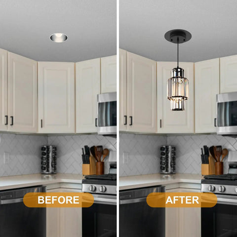 Level Up Your Lighting Game With This Easy Breezy Recessed Can Light Conversion Kit Fits 5 Inch And 6 Inch Housings Converts To Sleek Pendant Fixtures Includes 7.75 Inch Flat Steel Ceiling Medallion In Matte Black