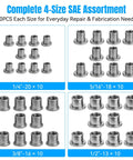 No Sweat T Shaped Weld Nut Assortment 40 Piece Steel Hardware Kit with four SAE thread sizes and 10 pieces each.