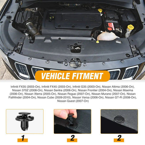 100 Piece Engine Cowl Bumper Fender Clip Replacement Kit For Nissan Altima Sentra Frontier Rogue Murano Infiniti Mazda installed