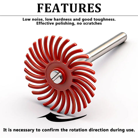 Heavy Duty Diamond Radial Bristle Disc Kit With 3mm Shank For Rotary Tools 30 Piece Flexible Nylon Abrasive Brush Set showing red bristle disc