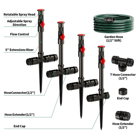 Flexible Sprinkler System For Lawn And Garden With Multi Adjustable Sprinklers, No Fuss Above Ground Irrigation Kit display
