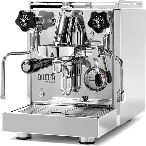 Front view of Espresso Machine And Eureka Mignon Silenzio 55 Grinder Bundle In Stainless Steel And Chrome Finish For Home Coffee Lovers Quiet Consistent Shots Dope For Beginners And Pros Alike.