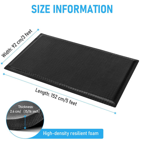 3x5 Ft Anti Fatigue Floor Mat 15/16 Inch Thick Diamond Plate Non Slip Ergonomic Standing Mat For Industrial Grade Use