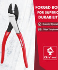 Heavy Duty 9.5 Inch Wire Crimper Cutter For 10 To 22 Awg Copper Wire Dual Action Terminal Plier with red anti-slip handle.