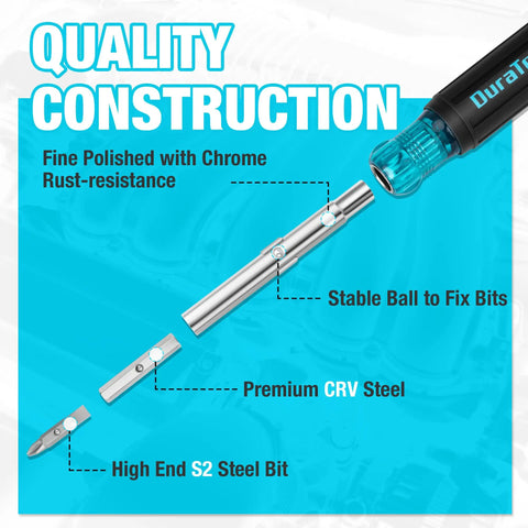 Exploded view of 11 In 1 Multi Bit Screwdriver And Nut Driver Kit With S2 Steel Bits Portable Compact Tool, showing quality construction.