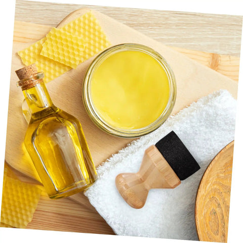 Straight Up Premium Wax Applicator For Cutting Boards Durable Bristle Brush For Mineral Oil Wood Polish Compact Kitchen Tool That Really Delivers The Goods You Need with jar of yellow wood oil.