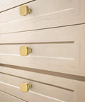 Square Cabinet Knobs in Champagne Bronze With Brushed Zinc Alloy Finish on white drawers, Sleek Modern Square Hardware for Kitchen Cabinets