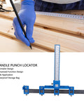 Boss Level Aluminum Punch Locator Drill Guide Kickass Cabinet Hardware Jig in use marking wood with a pencil for precise placement.