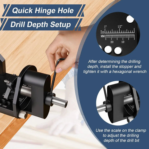 Concealed Cabinet Hinge Jig With Quick Clamp And Dust Vacuum Adapter, 35mm Door Hinge Locator for precise drilling depth setup