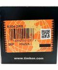 Timken 6304-2RS bearing on a black box with orange label and globe design; front view.