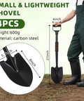 Four Piece 27 Inch Curved D Handle Shovel Set For Gardening And Digging, Portable Heavy Duty Mini Spades shown with dimensions