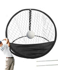 Backyard Golf Practice Net For Driving Range And Indoor Hitting with golfer swinging and chipping net setup