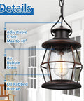 Outdoor Pendant Light For Porch And Patio, Farmhouse Exterior Hanging Fixture With Adjustable Chain, Oil Rubbed Bronze Finish With Bubble Glass highlighting details.