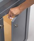 Eight Piece Adhesive Cabinet Latches In White, Easy Peel And Stick Install, No Tools Needed For Most Cabinets, shown installed