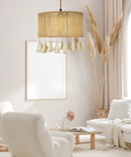 Boho Hemp Rope Pendant Light With Plug In Cord 15ft Hanging Lamp With On Off Switch UL Certified Socket in cozy living room
