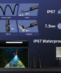 Endoscope Camera With Light 1920P HD Borescope showing snake cable, hook, mirror, magnet, IP67 waterproof, 7.9mm size