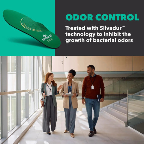 Full Length Arch Cushion Insoles For Women Size 7-8.5 And Men 6-7.5 In Green All Day Comfort Shock Absorbing Cushioned Arch Support For Everyday Shoes. Promotes odor control.