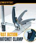 Heavy Duty Welding Clamps Set of 2 for 5/8 Inch Fixture Holes, up to 999 lb clamp force, fast action ratchet clamp on table