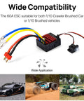 60A Waterproof Brushed ESC For 2 To 3S LiPo RC Cars Trucks Boats And 1/10 Scale Crawlers High Current Electronic Speed Controller
