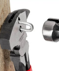 10-1/2 Inch Fencing Pliers With Staple And Nail Puller And Wire Splicer For Fence Installations, gripping staple on wooden post
