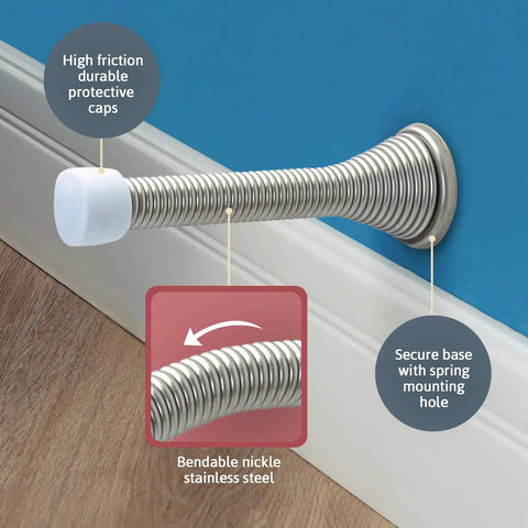 15 Pack Spring Door Stoppers For Bottom Of Door Heavy Duty Satin Nickel Finish Protect Walls From Dings Child And Pet Friendly Inside Doors With Rubber Bumper Tip And Easy Grip Design