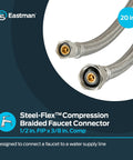 20 Inch Stainless Steel Braided Faucet Connector With Flexible Universal Design And Easy Install, 1/2 Inch FIP To 3/8 Inch Compression, Durable Sink Water Supply Line For Kitchen And Bathroom Faucets showing close-up of connector ends