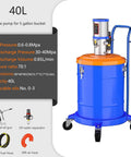 Heavy Duty Pneumatic Grease Pump For 5 Gallon Drums, 70 To 1 Pressure Ratio, 40L Capacity, blue drum with orange lid