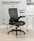Ergonomic Desk Chair With Adjustable Lumbar Support And Flip Up Armrests, Breathable Mesh Office Chair for Home Office dimensions