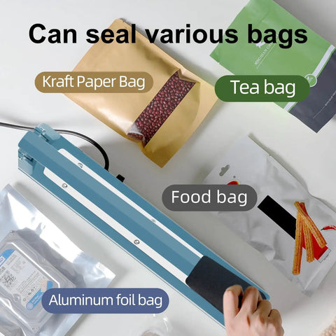 Heavy Duty Manual Impulse Heat Sealer Eight Inch Sealing Bar For PE PP Plastic Bags sealing kraft, food, tea, and aluminum foil bags.