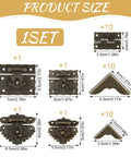 Top Shelf Antique Brass Jewelry Box Hardware Set Featuring Ornate Latches Rock Solid Hinges Rustic Carry Handle Premium Mounting Screws For Quality DIY Woodworking Cabinet Restoration Projects product size chart with detailed measurements