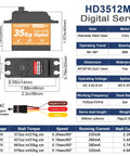 HobbyPark HD3512MG waterproof high-torque RC servo with metal gear; 35Kg, 4.8–8.4V, 25T spline, front view.