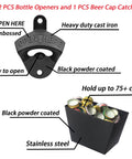 Rock Solid Black Cast Iron Wall Mounted Bottle Opener With Cap Catcher Tray For Beer And Soda Badass Metal Bar Accessory with embossed opener.